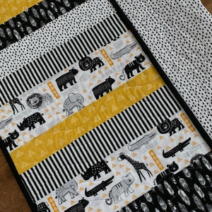 Modern Baby Quilt, Boy Girl, Jungle Zoo Animals, Tiger Lion Elephant ...