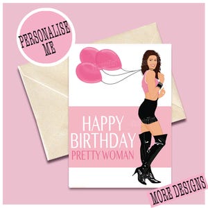 Carte d'anniversaire personnalisée Jolie femme - Julia Roberts - Personnalisée, choisissez le nom, illustration de film classique des années 90, impression pour meilleure amie