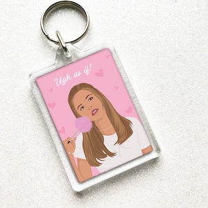 Cluelesss Cher 'As If' sleutelhanger/stickerset - Totally Buggin - jaren 90 babyverjaardagskaart - Chick Flick Movie Print Gift - flirterige jaren '30 sleutelhanger