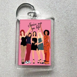 Cadeau porte-clés Spice Girlz - Pimentez votre anniversaire Ya Life - Bébé Girl Power des années 2000 et des années 90 - Carte postale lyrique en herbe - Illustration d'impression
