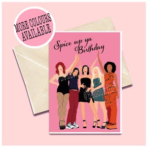 Carte d'anniversaire personnalisée SpiceY Girls - Pimentez votre anniversaire Ya Life - Voeux de bébé Girl Power des années 2000 et années 90 - illustration de carte postale