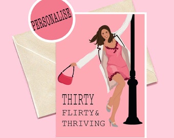 30 flirty and thriving - 13 Going On 30 Thirty Birthday Card - 30th Birthday card - Chick Flick card movie print