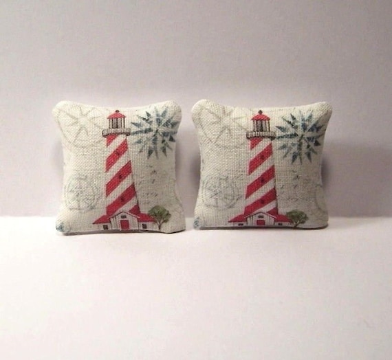 Miniature Decorative Pillows Dollhouse Diggs Ship Journey Sail Anchor Lighthouse