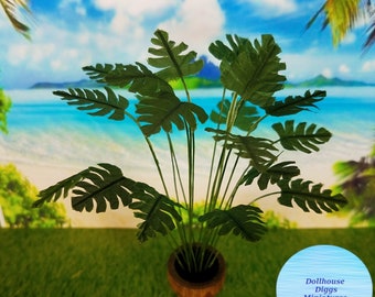 Miniature Houseplant Tall Monstera Palm Tree Plant Dollhouse Diggs 1:12 Scale  Artisan Made Handmade Mini for Greenhouse Florist Garden Yard