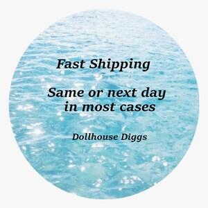 May include: A blue and white image with the text "Fast Shipping Same or next day in most cases Dollhouse Diggs".