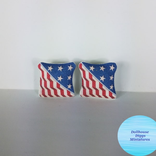 Artisan Made Miniature Pillow  Red White and Blue Stars and Stripes 1:12 Dollhouse Diggs Mini American Flag Colors Mini Patriotic Decor