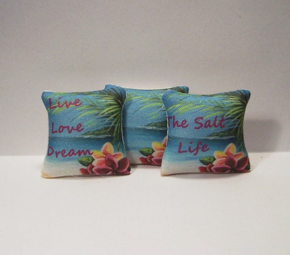 Miniature Decorative Throw Pillows Dollhouse Diggs Beach Ocean Palm Nautical