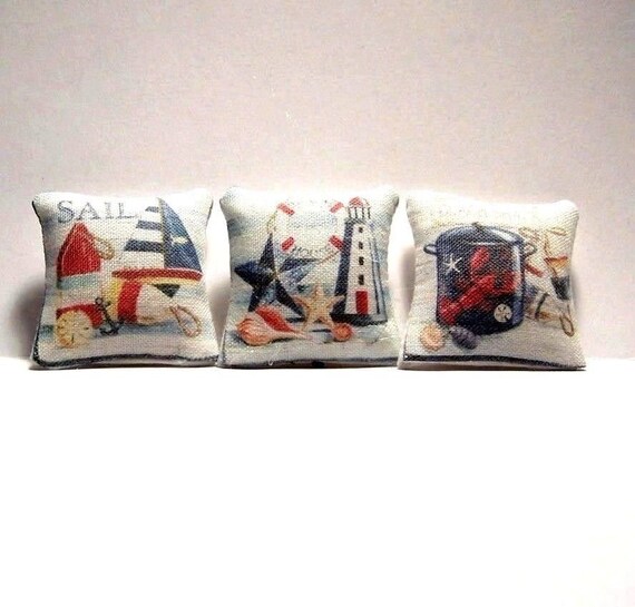 Miniature Throw Pillows Nautical Lighthouse Beach Cottage Etsy