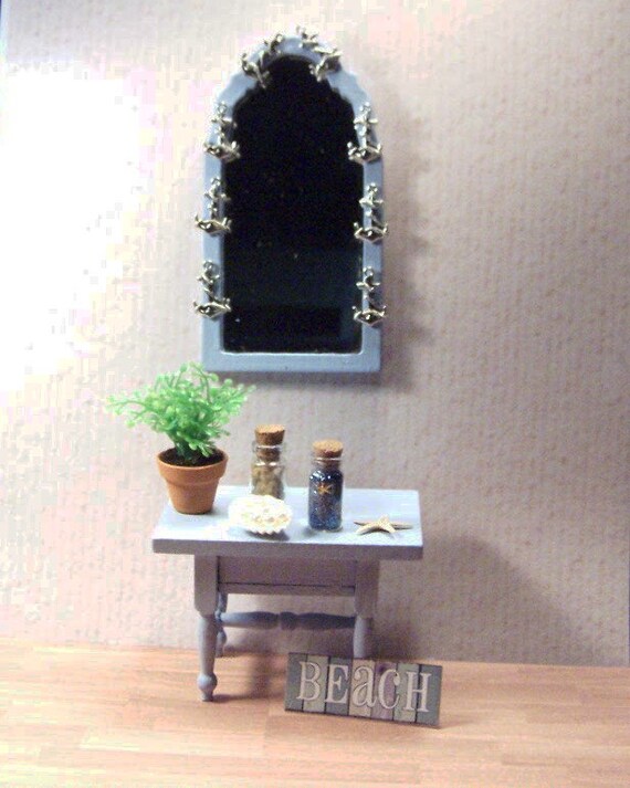 Miniature Foyer Table And Mirror Beach Cottage Dollhouse Diggs Etsy