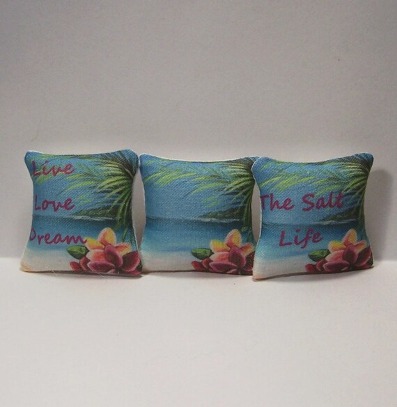 Miniature Decorative Throw Pillows Ocean Beach Sea Nautical Dollhouse Diggs 1:12
