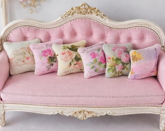 Miniature Dollhouse Pillows: Shabby Chic Paris Decor, Set of 6