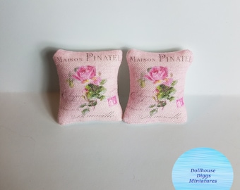 Miniature Pillows Pink Paris Shabby Chic Maison Pinatel Mini Rose 1:12 Scale Dollhouse Diggs Artisan Made Mini Pink Roses Design