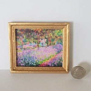 Miniature Picture Claude Monet Garden at Giverny Dollhouse Diggs 1:12 Scale Print for Dollhouse Colorful Mini Wall Art Small with Gold Frame