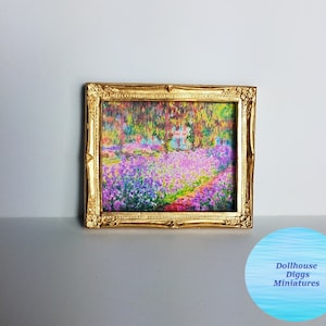 Miniature Picture Claude Monet Monet's Garden Dollhouse Diggs 1:12 Scale Print for Dollhouse Colorful Mini Wall Art Small with Gold Frame