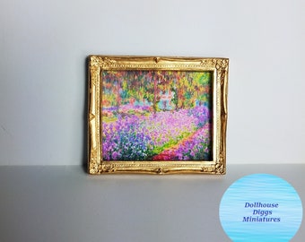 Miniature Picture Claude Monet Monet's Garden Dollhouse Diggs 1:12 Scale Print for Dollhouse Colorful Mini Wall Art Small with Gold Frame