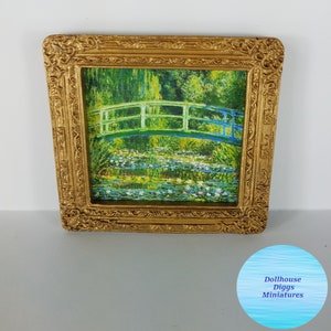 Miniature Picture Claude Monet Lily Pond and Bridge Dollhouse Diggs 1:12 Print Lilies Under Bridge Mini Dollhouse Print Green Water Pond