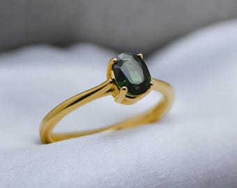 Untreated Teal Sapphire Ring: One (1) Ct. 14K Gold, Ethically Mined Australian Gem