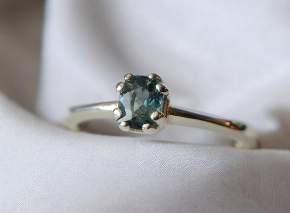 Sapphire Ring 0.80 Ct. Blue Green Teal - Genuine Sapphire Ethically Earth Mined