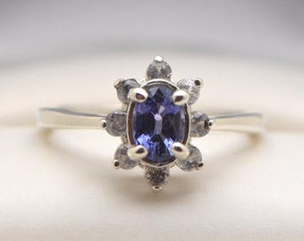 Sapphire Cluster Ring 0.67 Ct. (1.10 ctw) -Violet Purple-Genuine Natural Earth Mined