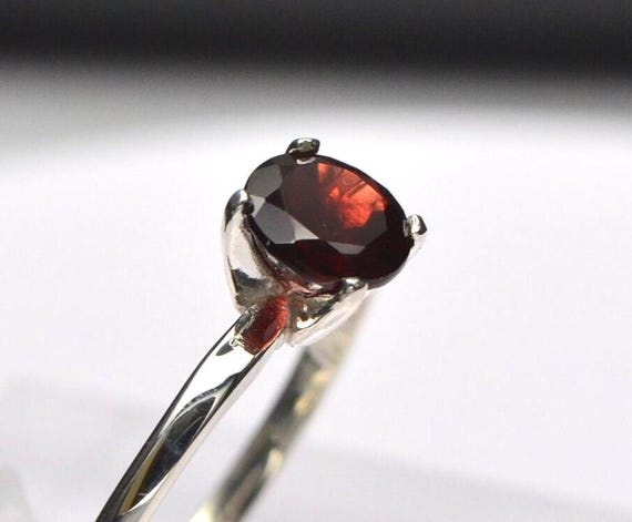 Garnet Sterling Silver Solitaire Ring - 1.05 Carat, Size 8