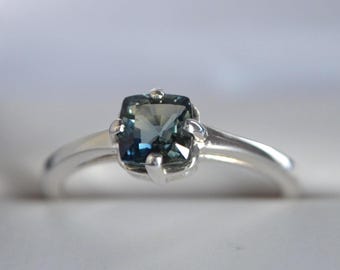 Sapphire Cushion Cut Ring 0.91 ct in Sterling Silver-Genuine Sapphire Ethically Earth Mined