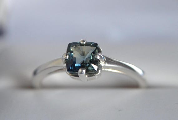 Sapphire Cushion Cut Ring 0.91 ct in Sterling Silver-Genuine Sapphire Ethically Earth Mined
