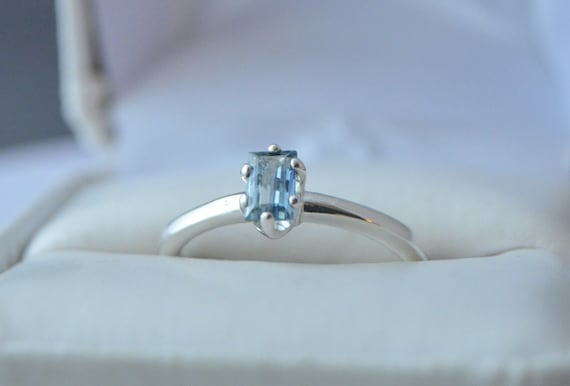 Sapphire Ring- Light Blue Baguette - 0.49 ct. - Genuine Sapphire Ethically Earth Mined