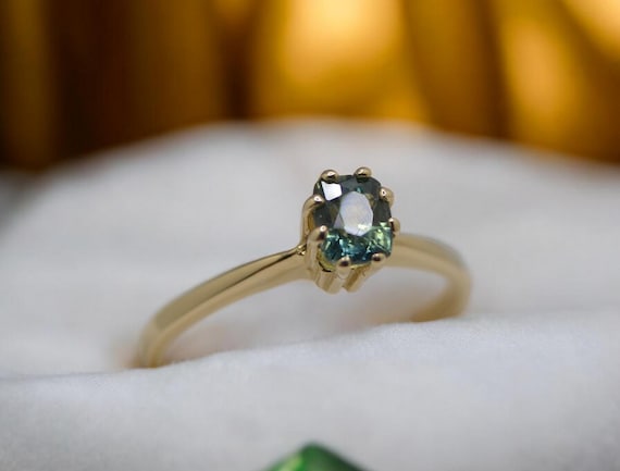 Blue Green Sapphire Ring: 0.66 ct 10K Solid Gold, Ethically Mined