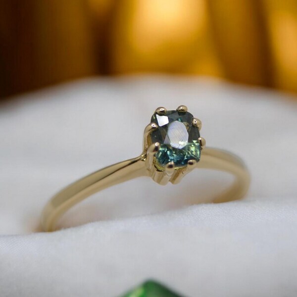 Blue Green Sapphire Ring: 0.66 ct 10K Solid Gold, Ethically Mined