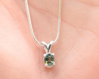 Multi Color Sapphire Pendant Necklace, Sterling Silver, 0.85 ct Cushion Cut Gemstone