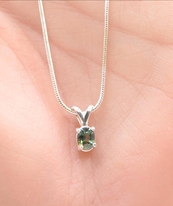 Multi Color Sapphire Pendant Necklace, Sterling Silver, 0.85 ct Cushion Cut Gemstone