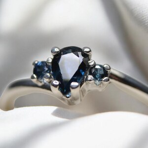 Blue Sapphire Ring- 0.51 Ct. w/ two accent stones (0.61 ctw) Genuine Sapphire Ethically Earth Mined