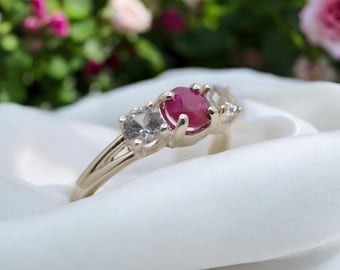Wine Red Ruby & White Sapphire Ring: Ethically Sourced Gemstones