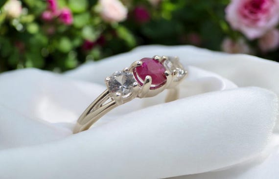 Wine Red Ruby & White Sapphire Ring: Ethically Sourced Gemstones