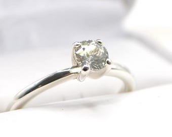 Sapphire Ring- 5mm 0.63 Ct White Sapphire - Genuine Earth Mined