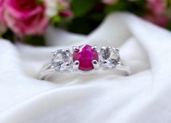 Wine Red Ruby & White Sapphire Ring: 1.39 cwt - Ethically Sourced Gemstones