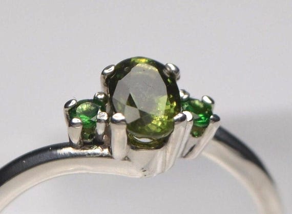Yellowish Green Sapphire Ring: Madagascar Gemstone, Tsavorite Accents