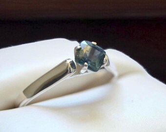Sapphire Ring 0.74 Ct. Teal Blue Genuine Sapphire Ethically Earth Mined