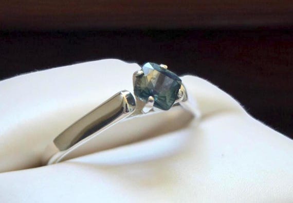 Sapphire Ring 0.74 Ct. Teal Blue Genuine Sapphire Ethically Earth Mined