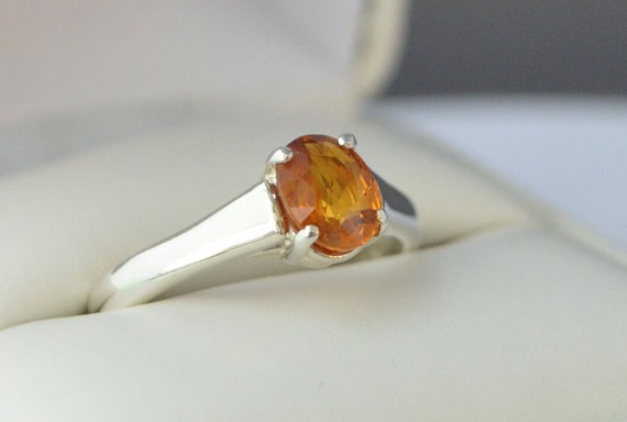Cider Orange Sapphire Ring: 1.34 ct Oval, Sterling Silver Band
