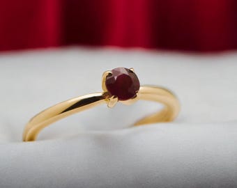 Burmese Ruby Ring: 14K Solid Gold, Deep Red Gemstone