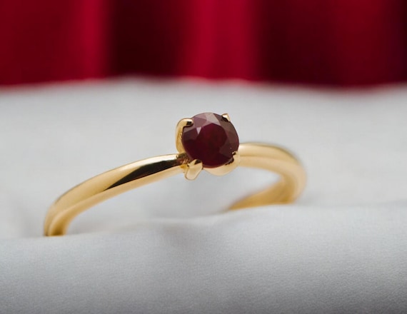 Burmese Ruby Ring: 14K Solid Gold, Deep Red Gemstone