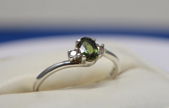 Deep Green Sapphire Ring: Oval Cut Sterling Silver, Madagascar Mined