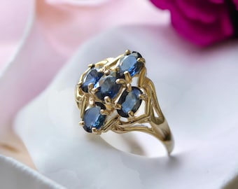 14K Gold Five Stone Sapphire Cocktail Ring: Ethically Sourced