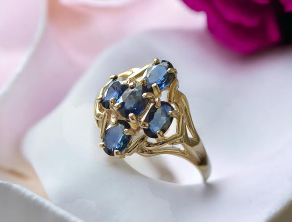 14K Gold Five Stone Sapphire Cocktail Ring: Ethically Sourced