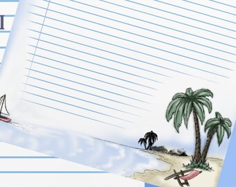 Artist drawn Beach Scene Stationery 8.5 x 11 Printable design