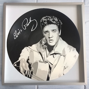 Elvis Presley painted on Vinyl Record - Framed and ready to hang. Vinyl record art