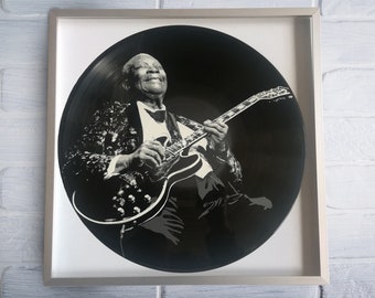 BB King peint sur vinyle Record - Encadré et prêt à accrocher. Art d’enregistrement de vinyle