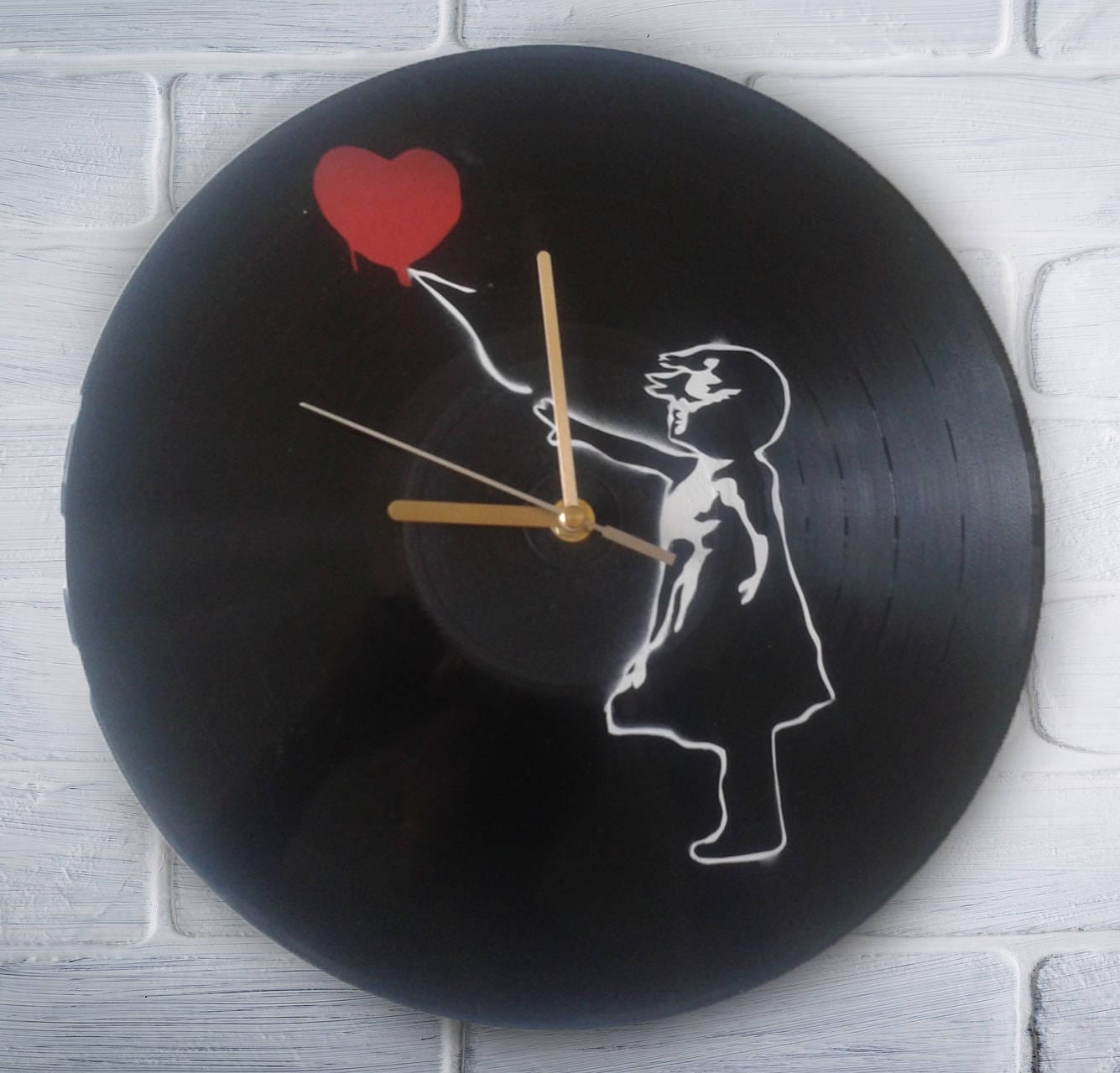Wall Clock Flying Balloon カリモク BANKSY Dziewczyna Banksy'ego Z Zegarem Z Płyty Winylowej