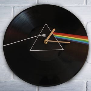 Pink Floyd Vinyl Record Clock: Hand-Painted Dark Side of the Moon Art